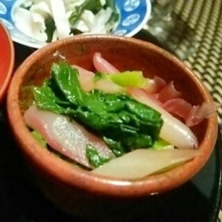 簡単和えるだけ、茗荷と菜の花のポン酢和え